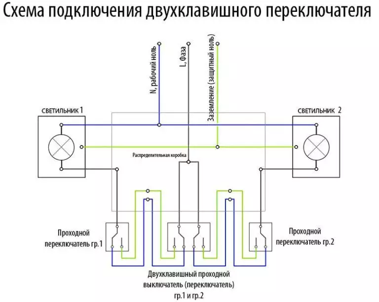Как установить проходной выключатель на 2 и 3 точки (схема)