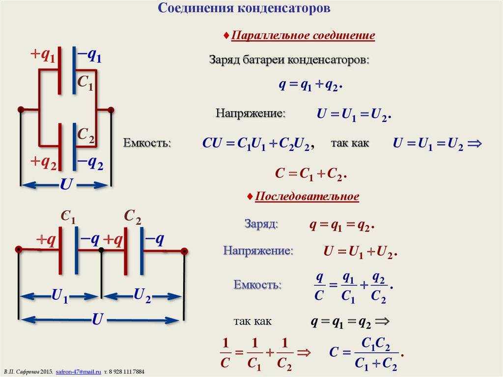 Параллельное соединение конденсаторов – общая емкость, заряд, формула кратко
