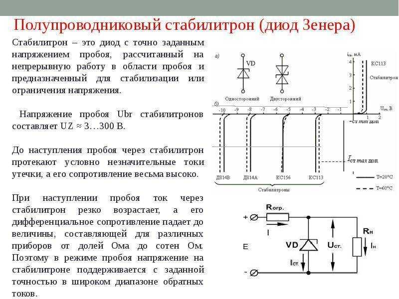 Стабилитрон: принцип работы, маркировка, обозначение, параметры, свойства