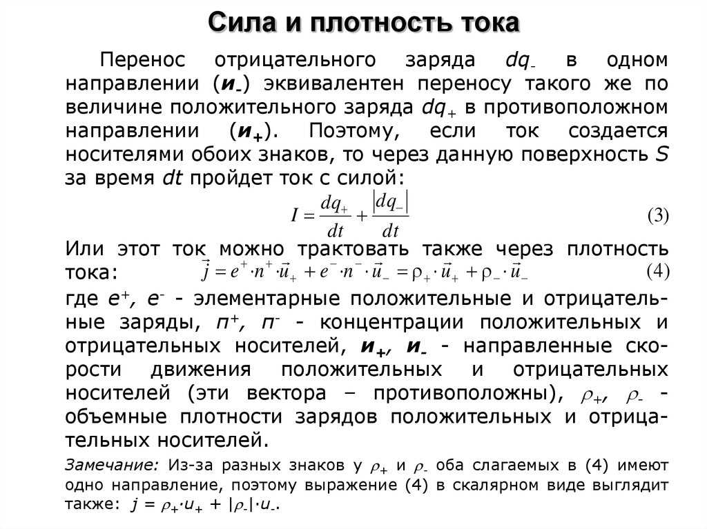 Сила и плотность тока. линии тока