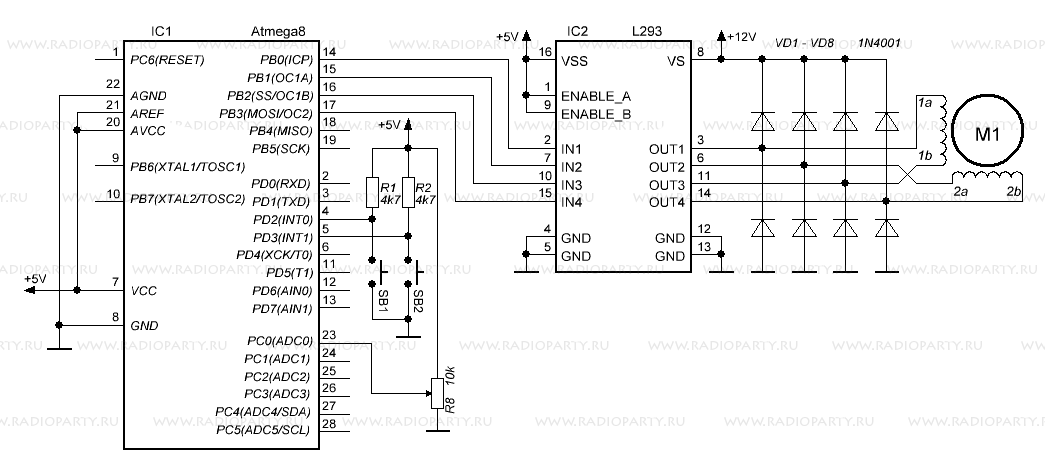 Подключение шагового двигателя к микроконтроллеру avr atmega16: схема и программа на с