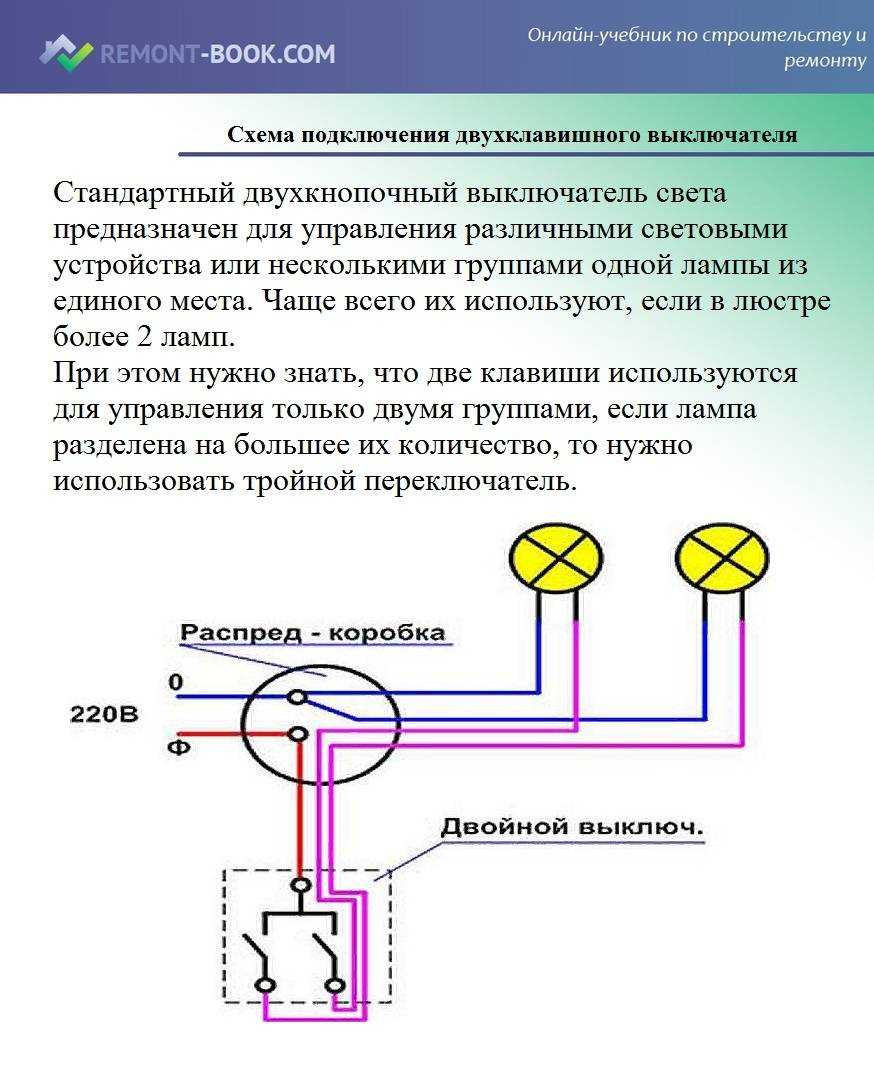 Схема подключения люстры на двухклавишный выключатель: правила