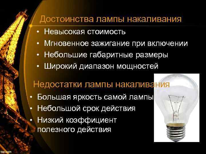Устройство лампы накаливания, ее принцип действия, основные характеристики и область применения