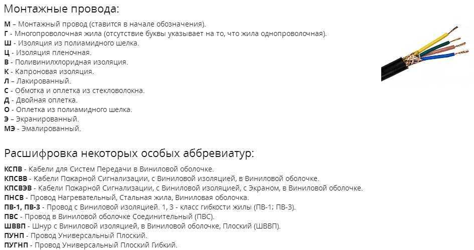 Расшифровка маркировки проводов и кабелей