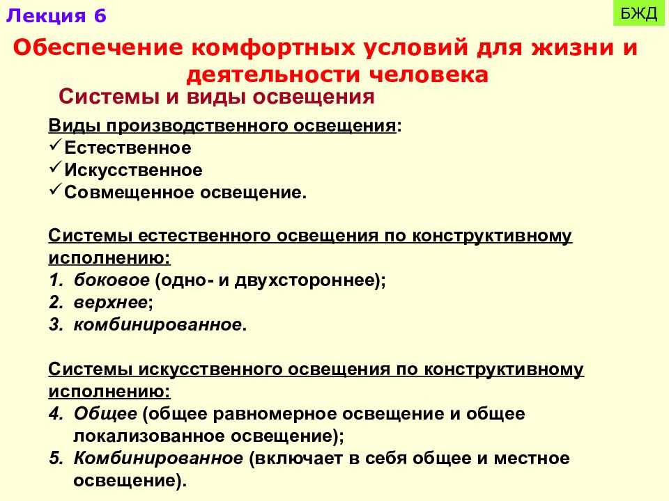 Системы и виды производственного освещения