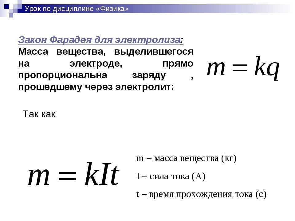Закон фарадея для электролиза – формула и примеры