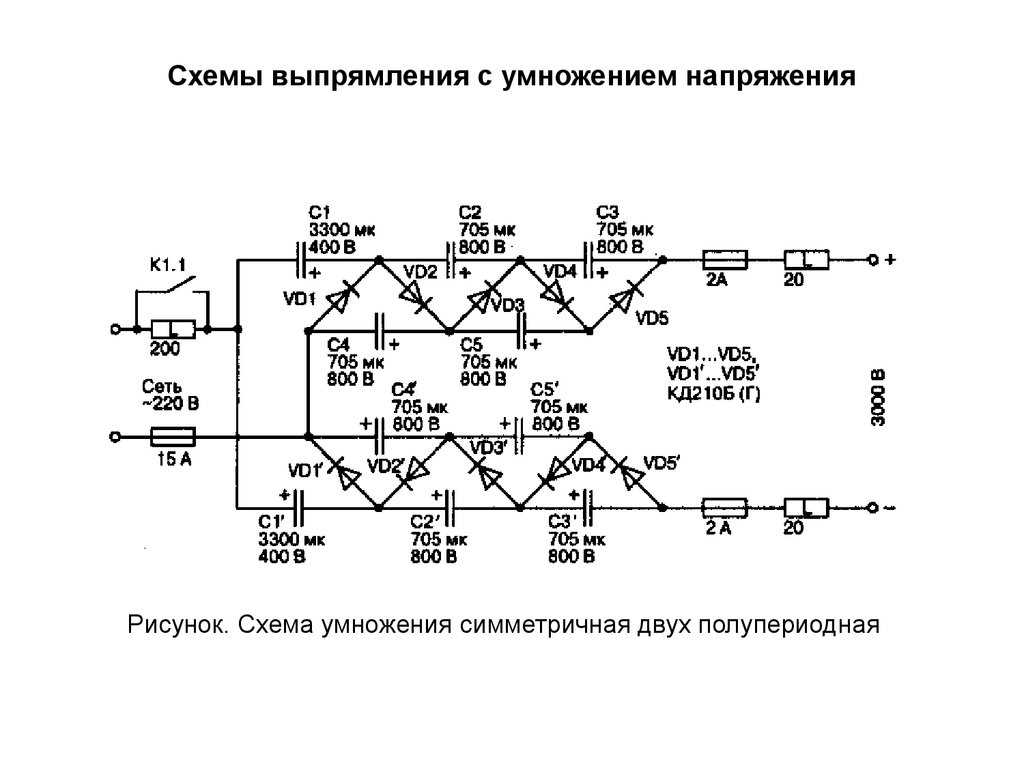 Схема удвоителя напряжения на диодах и конденсаторах. принцип работы умножителя напряжения