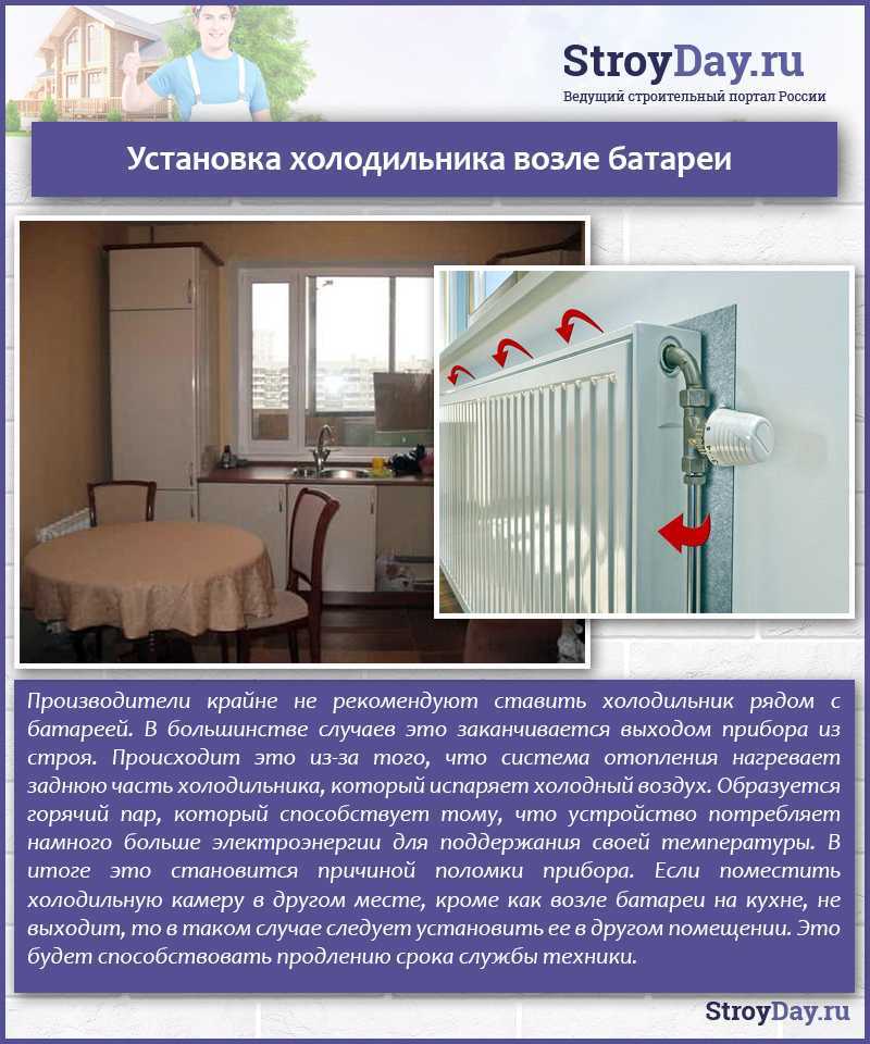 Можно ли ставить холодильник рядом с батареей отопления - на каком расстоянии