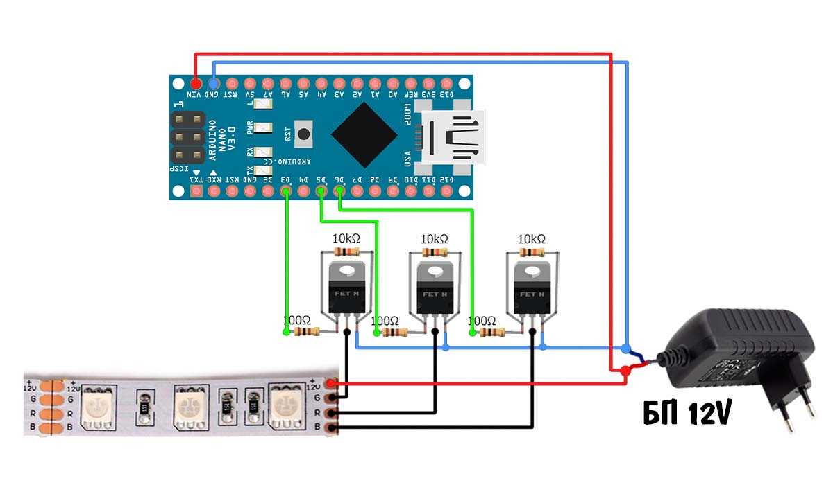 Как подключить адресную светодиодную ленту без arduino.