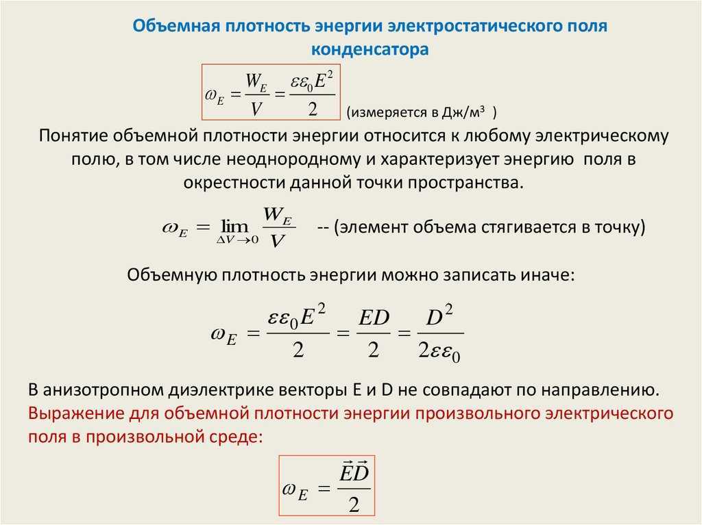 Основные сведения об энергии электрического поля